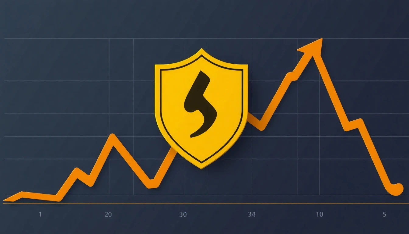 Ein Schutzschild-Symbol vor einem fallenden Chart.