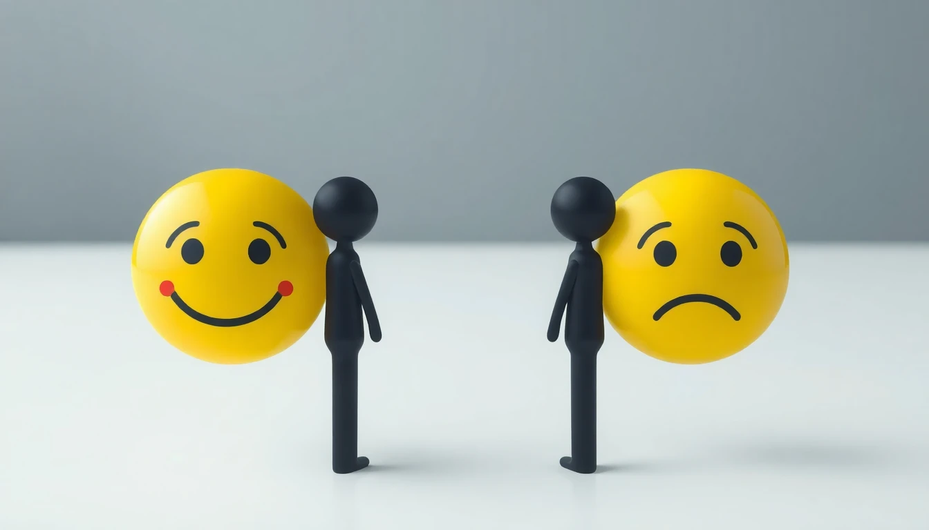 Grafik mit positiven und negativen Emoticons zur Darstellung der Stimmungsanalyse.